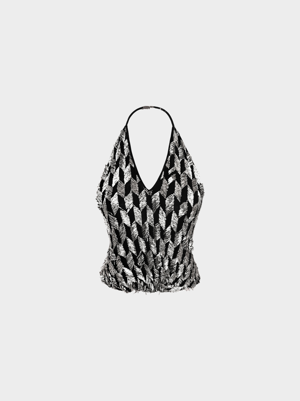 Chloe SS 2002 Rare Black and Silver Beaded Halter Neck Backless Top