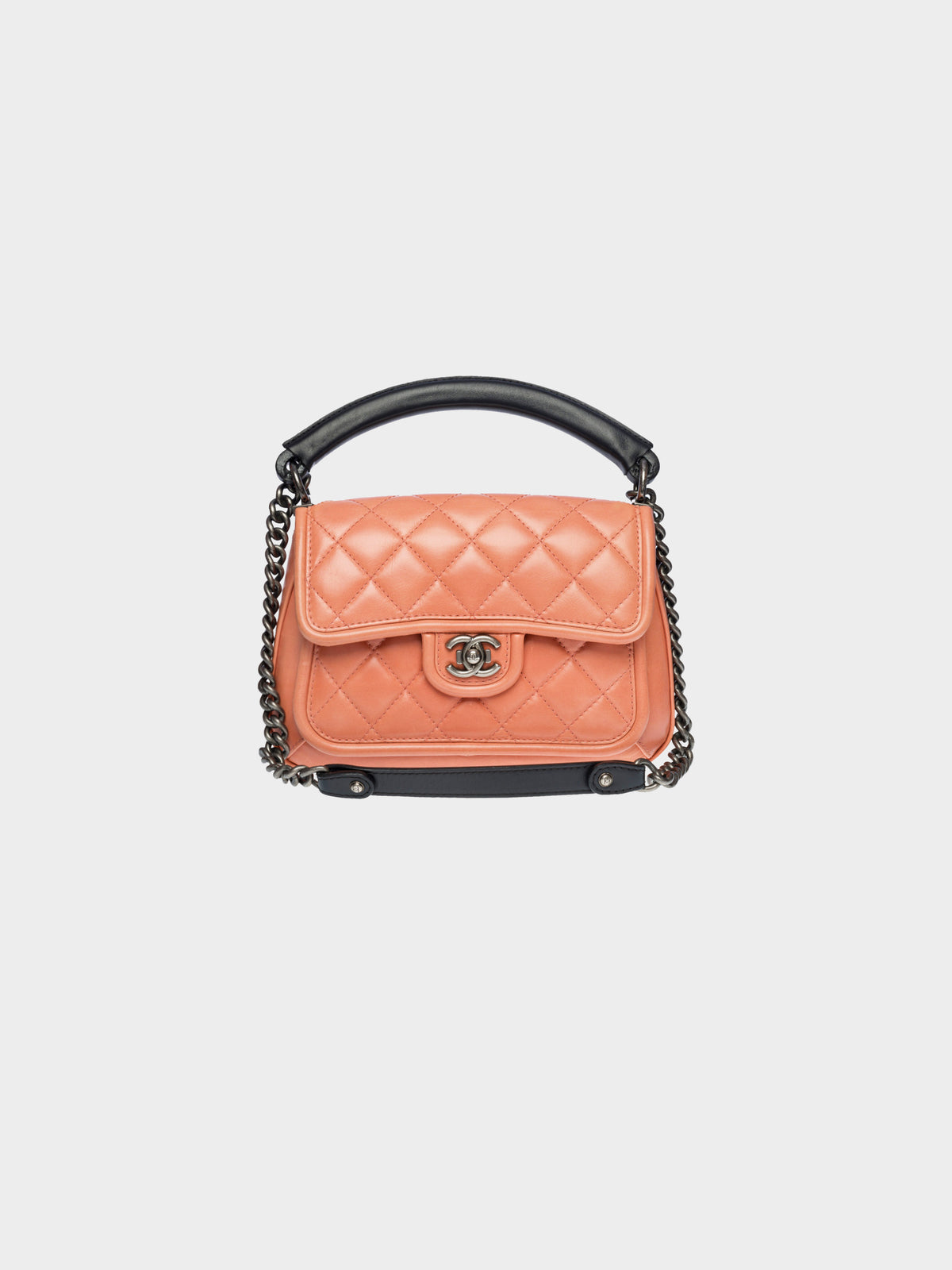 Chanel 2015 Pink Lambskin Prestige Top Handle Flap Bag