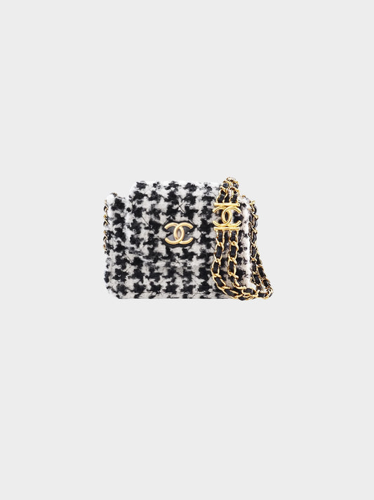 Chanel 2020s Black and White Tweed Mini CC Accordion Flap Bag