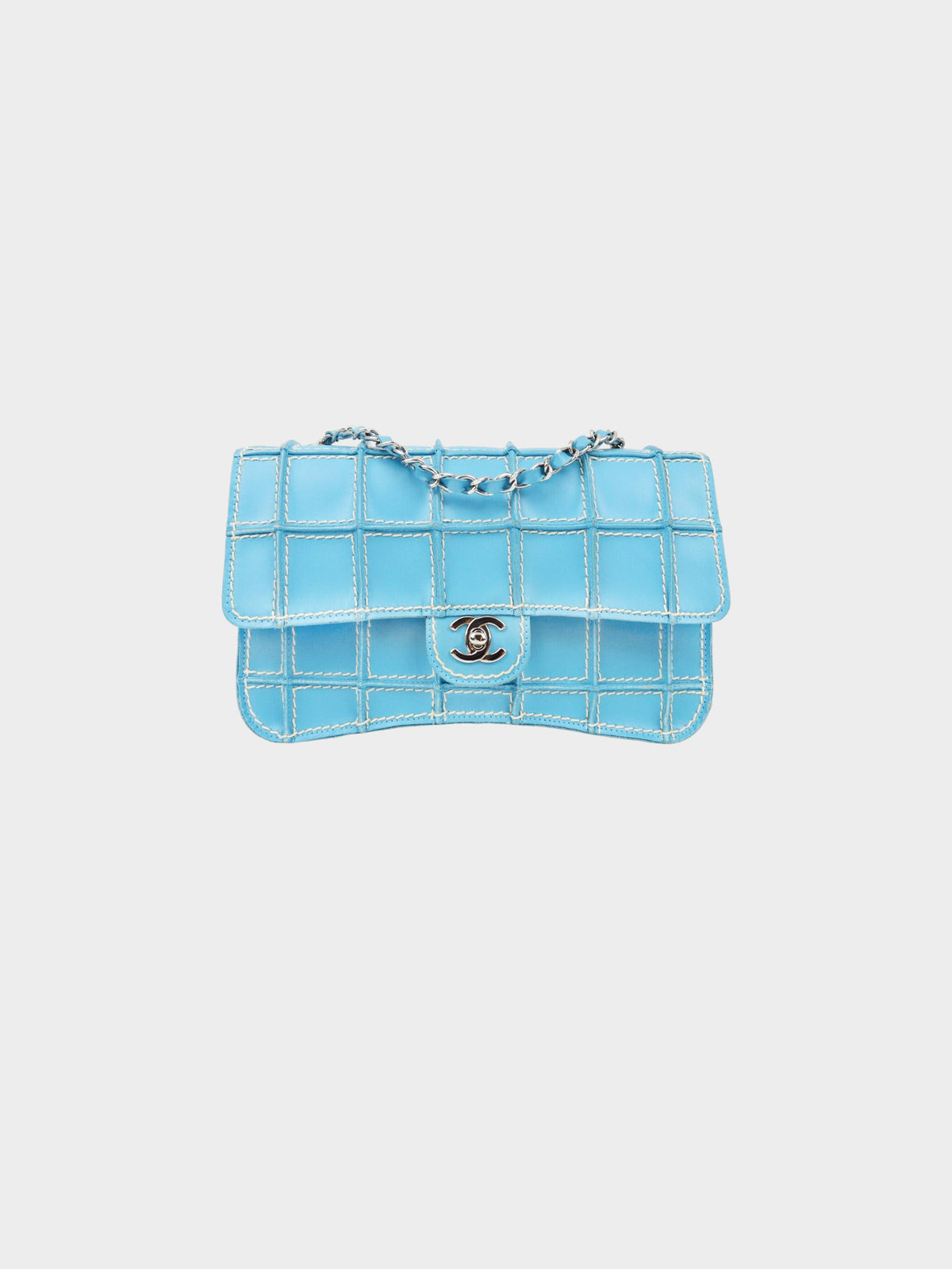 Chanel 2002-2003 Blue Lambskin Square Wild Stitch Flap