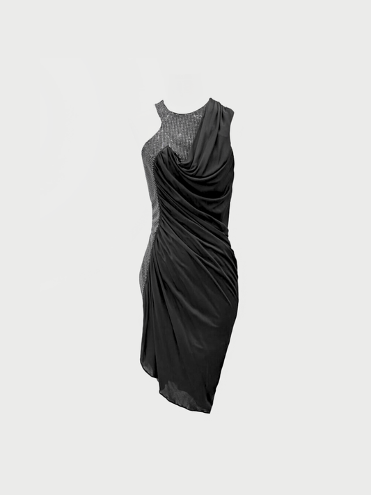 Roberto Cavalli 2000s Black Crystal Studded Jersey Dress