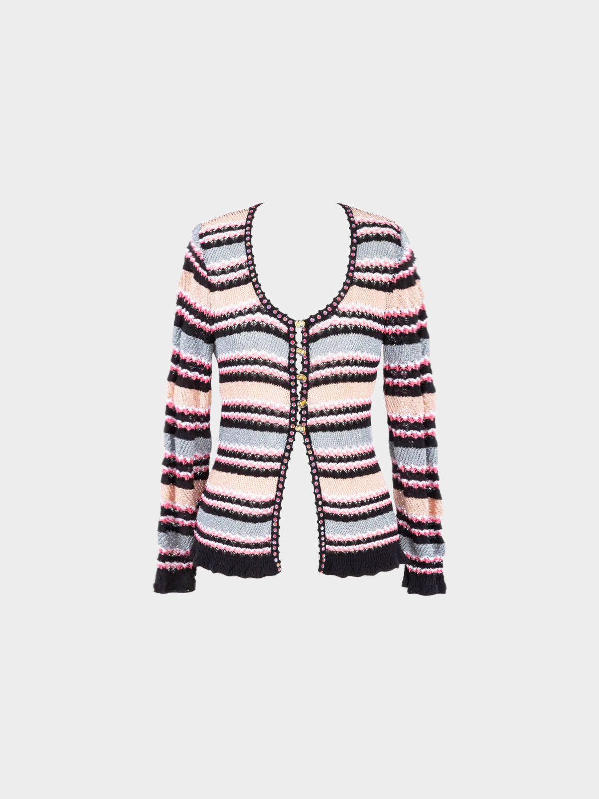 Christian Lacroix 1990s Multicolor Stripe Knitted Cardigan Top