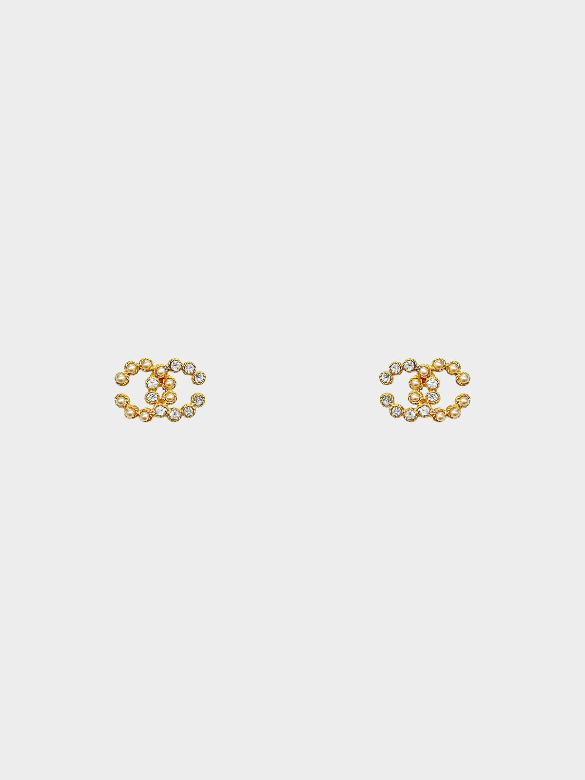 Chanel 1980s Pearl and Crystal CC Logo Clip-on Earrings