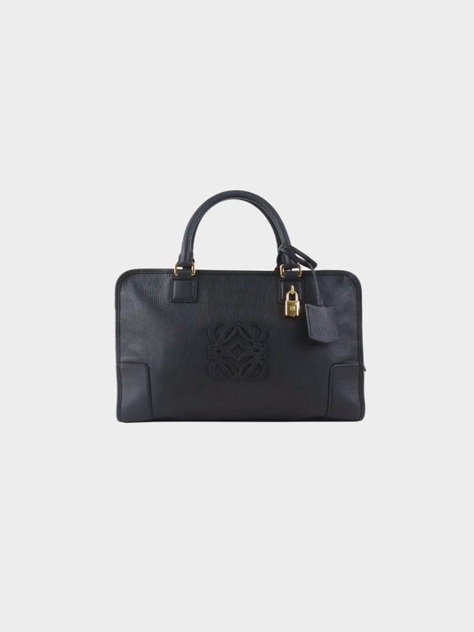 Loewe 2010s Black Grained Calfskin Amazona 28 Handbag