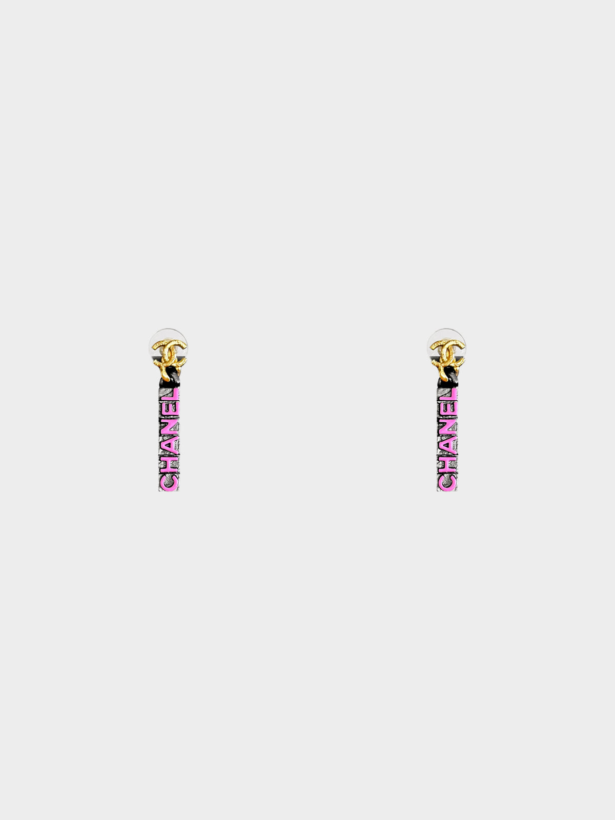 Chanel 2021 Pink Enamel CC Logo Drop Earrings