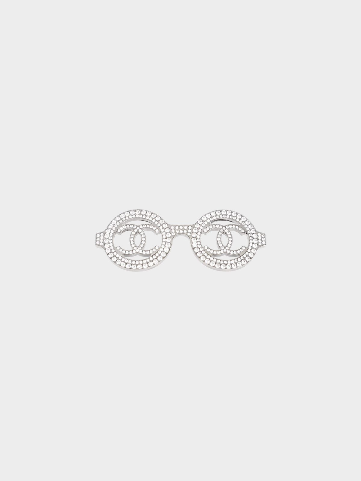 Chanel 2017 Silver Rhinestone CC Sunglasses Brooch