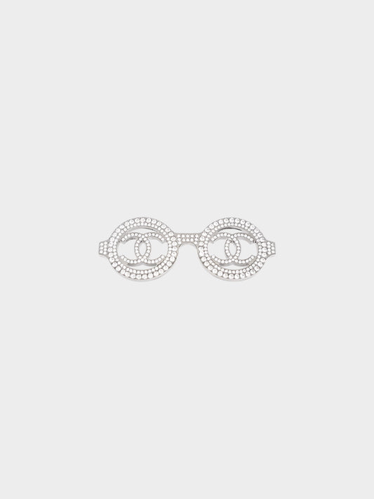 Chanel 2017 Silver Rhinestone CC Sunglasses Brooch