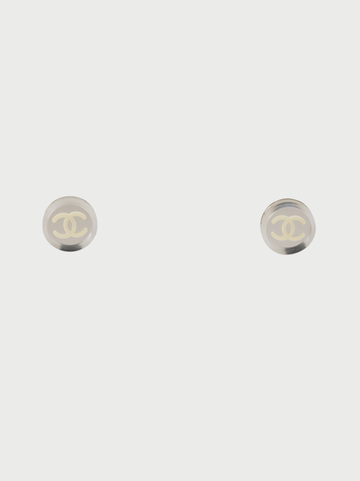 Chanel 2000s Clear Silver White Plastic COCO Earrings