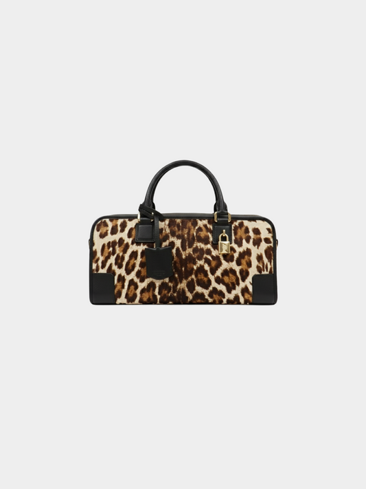 Loewe 2000s Black and Leopard Leather Pony Hair Amazona 36 Bag