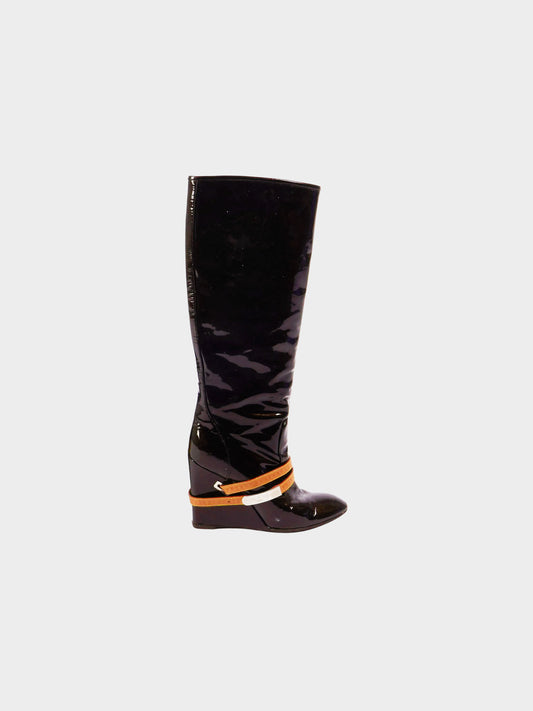 Louis Vuitton 2007 Dark Burgundy Vernis Leather Wedge Boots
