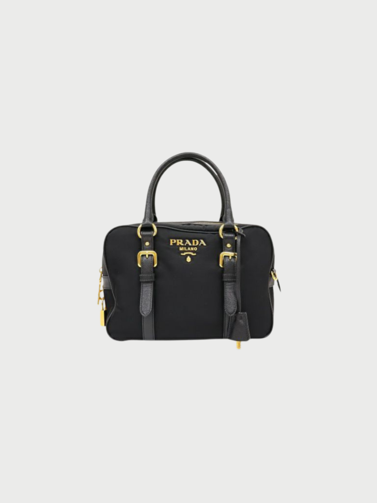Prada 2000s Black Nylon Leather Logo Hardware Handbag