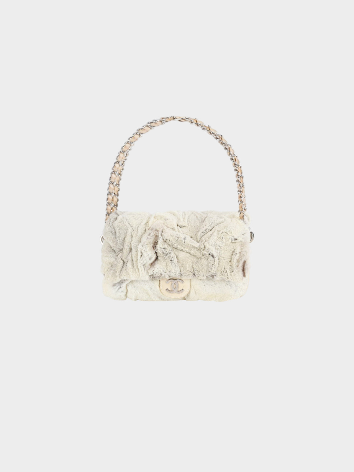 Chanel 2006-2008 Beige Rabbit Fur and Leather Flap Bag