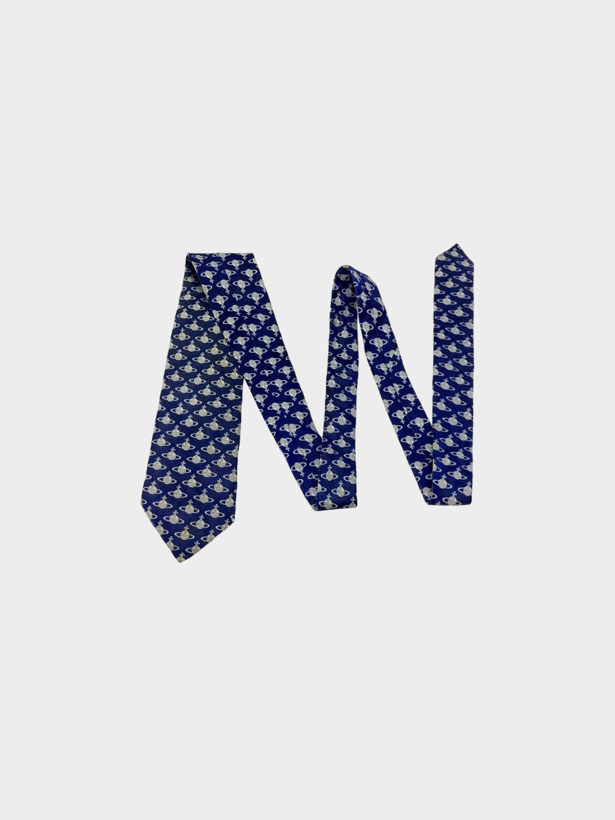Vivienne Westwood 2000s Navy Blue All-over Orb Pattern Print Necktie