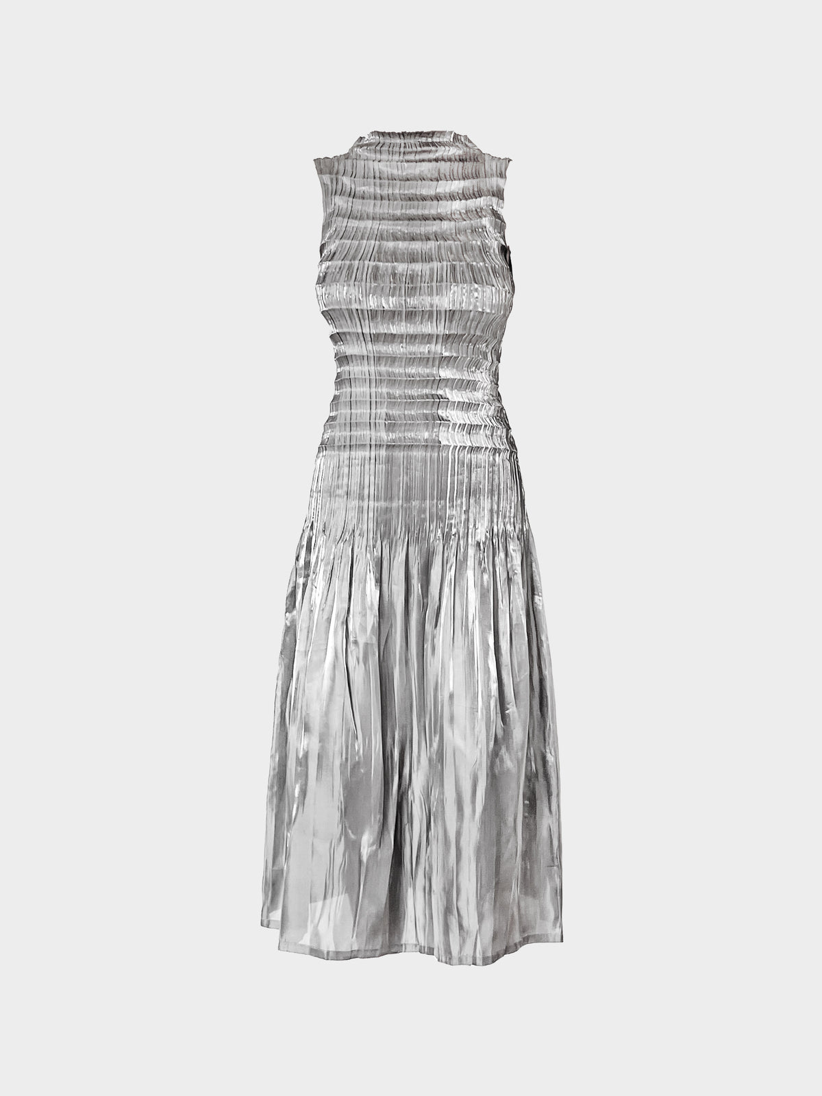 Issey Miyake SS 2003 Metallic Silver Double Pleated Dress