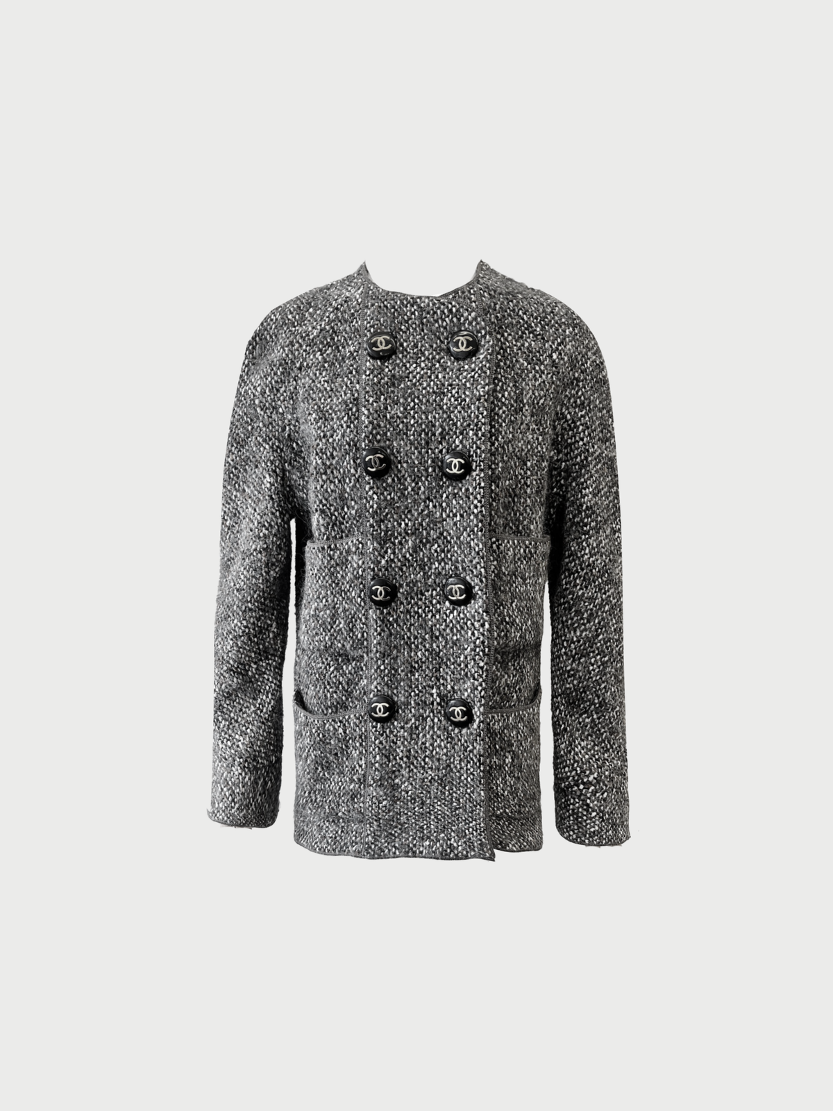 Chanel 1992 Brown Mohair Tweed Double Breasted Coat