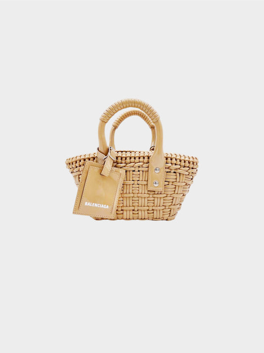 Balenciaga FW 2021 Nude Bistro Xs Woven Faux-leather Basket Bag