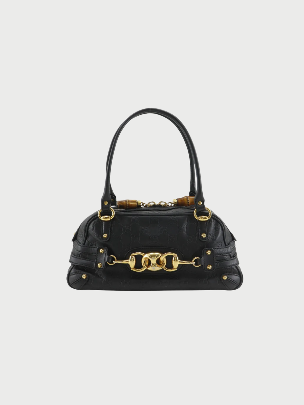 Gucci 2000s Gold Guccissima Leather Bamboo Horsebit Handbag