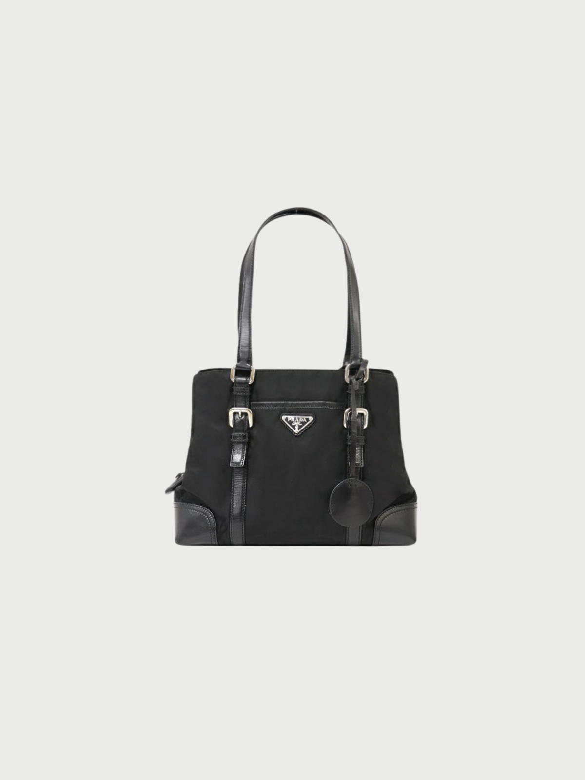 Prada 2000s Black Nylon Leather Triangle Logo Handbag