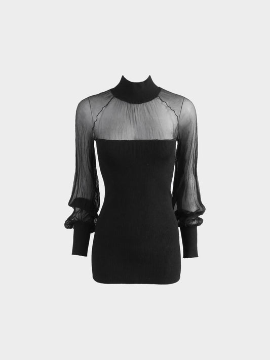 Christian Dior by John Galliano FW 2002 Black Micro Sheer and Knitted Dress