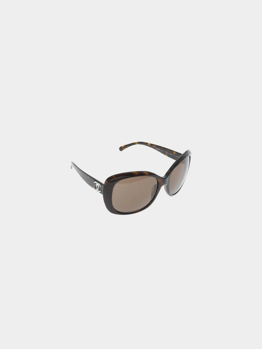 Chanel 2000s Brown Plastic Coco Mark Sunglasses