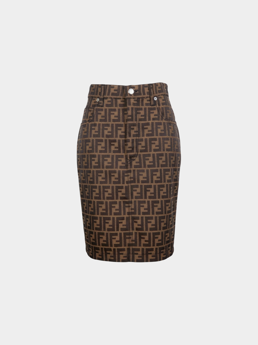 Fendi 1990s Brown Zucca Pattern Tight Skirt