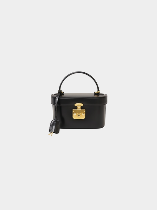 Gucci 1990s Black Leather Lady Lock Vanity Bag
