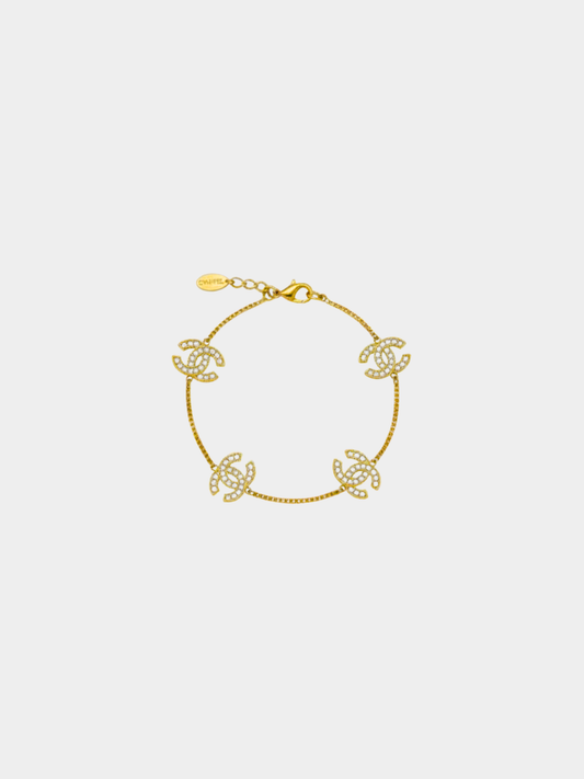 Chanel 2000s Gold COCO Rhinestone Bracelet