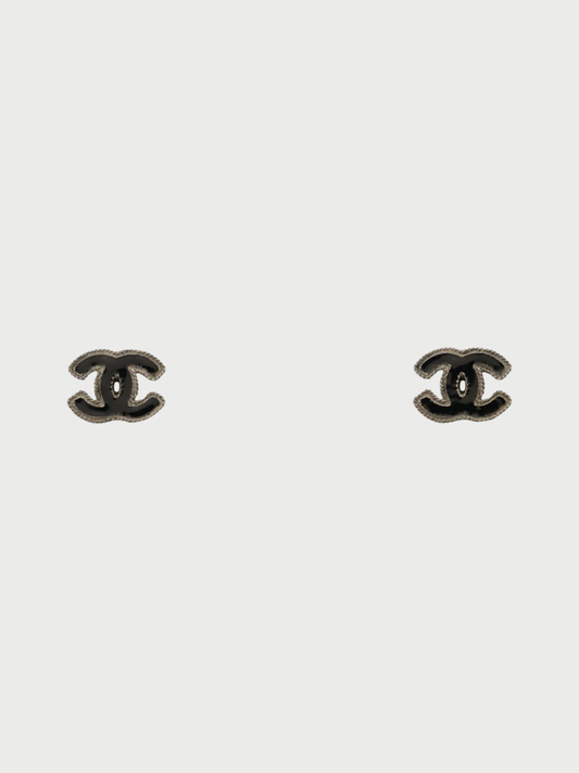 Chanel 2000s Silver Black COCO Logo Earrings