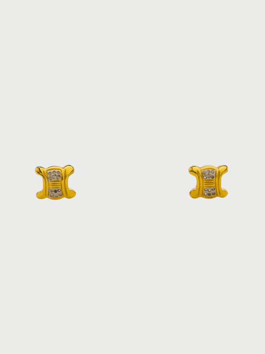 Celine 2000s Gold Toned Plated Rhinestone Triomphe Earrings