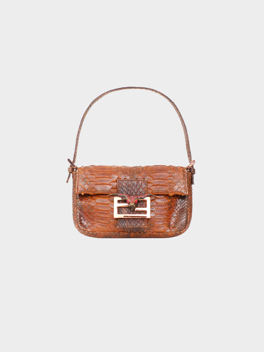 Fendi 1990s Limited Edition Brown Python Leather Baguette