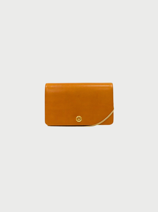 Christian Dior 2000s Camel Leather Logo Hardware Chain Shoulder Bag