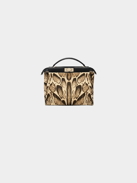 Fendi 2010s Blue Animal Print Ponyhair Top Handle Bag
