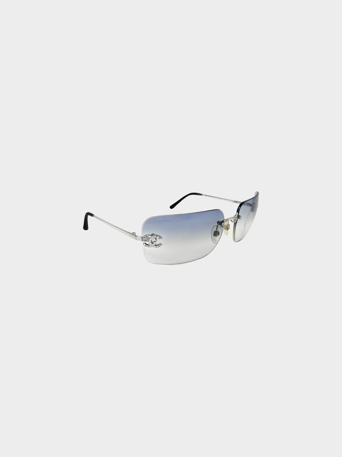 Chanel 2000s Gradient Blue Rimless Sunglasses with Rhinestones