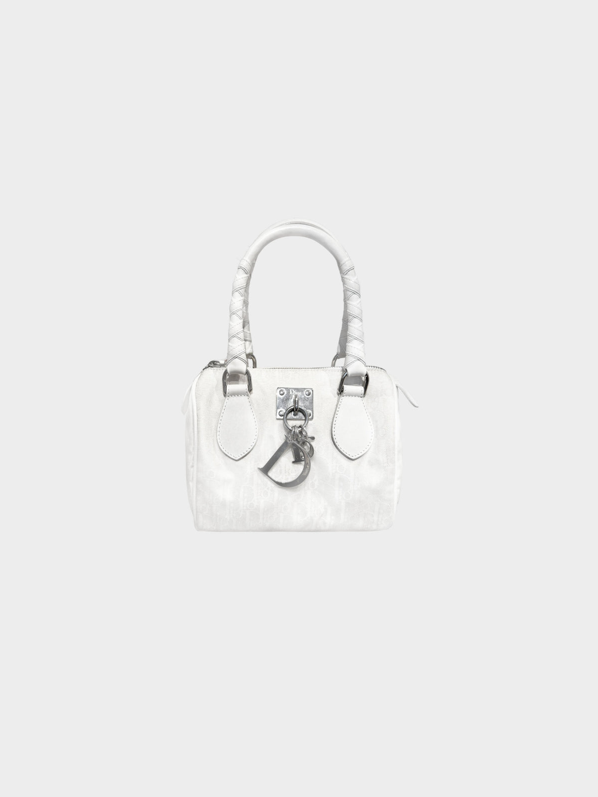 Christian Dior by John Galliano Late 2000s White Canvas and Leather Diorissimo Boston Bag