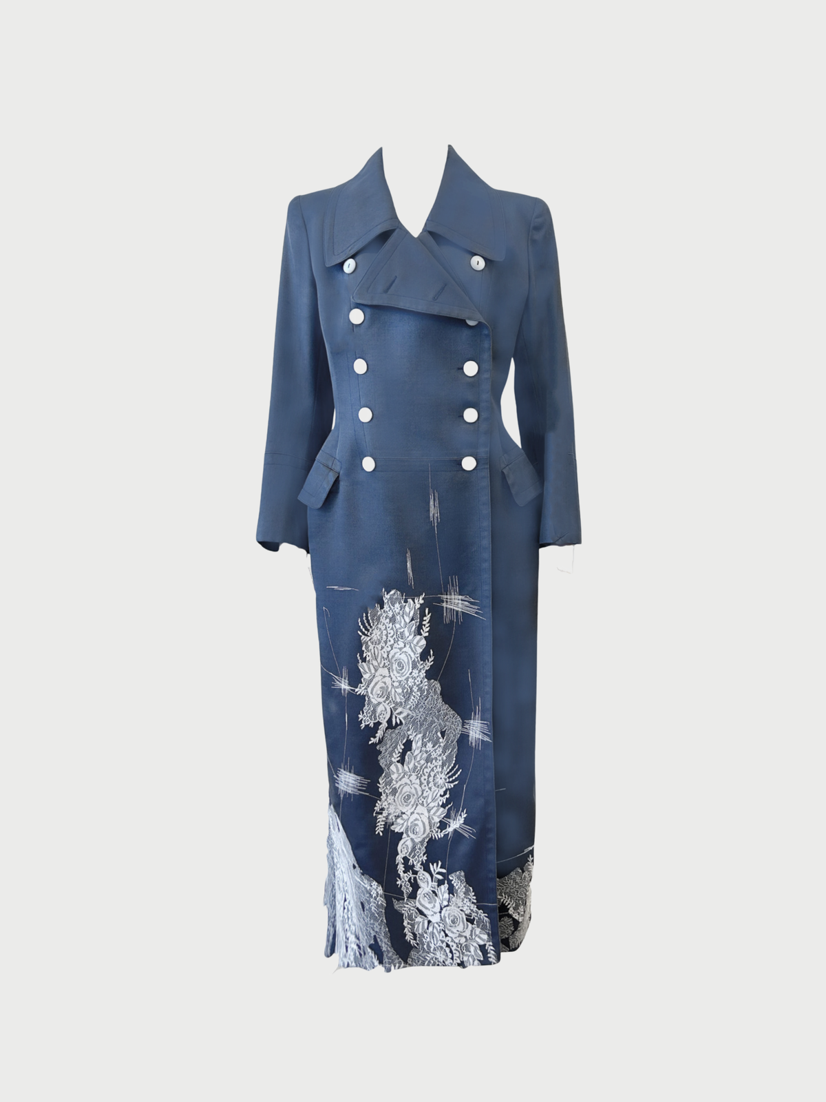 John Galliano 1994 Slate Blue Double Breasted Coat