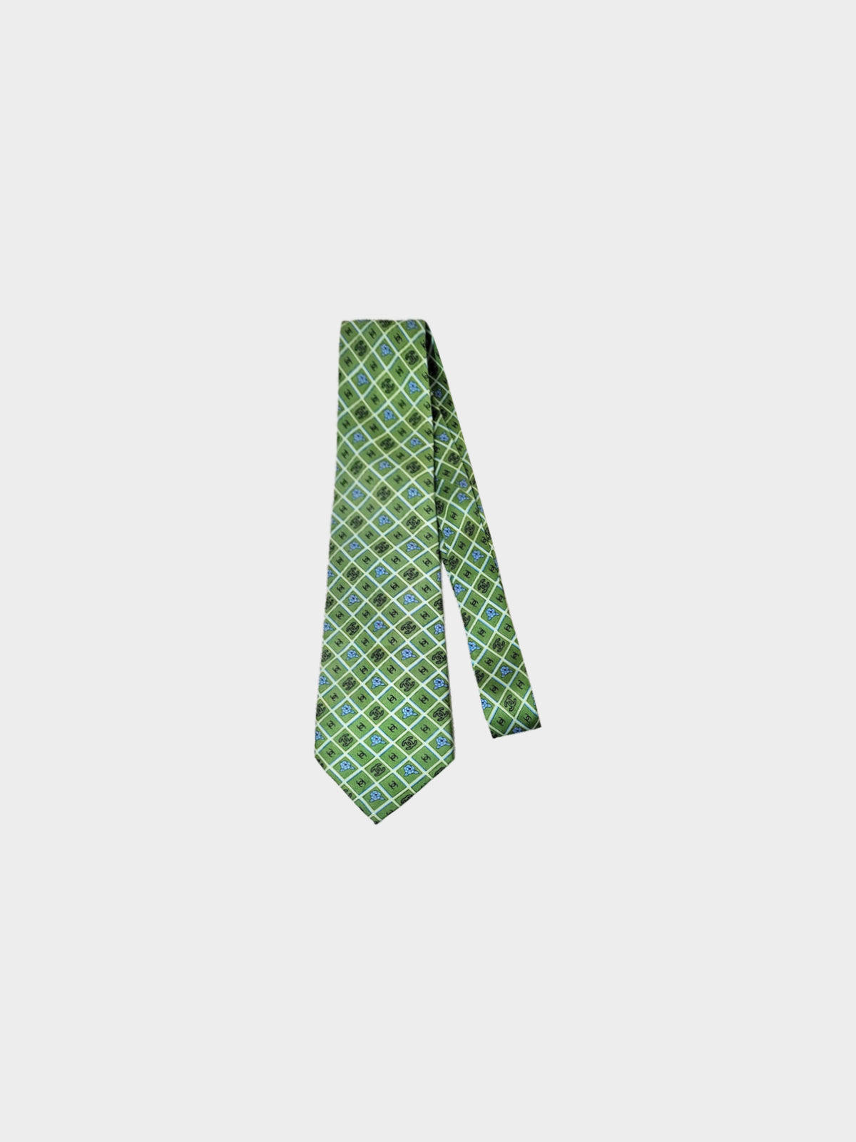 Chanel Fall 2005 Green Camellia and CC All-over Pattern Print Tie