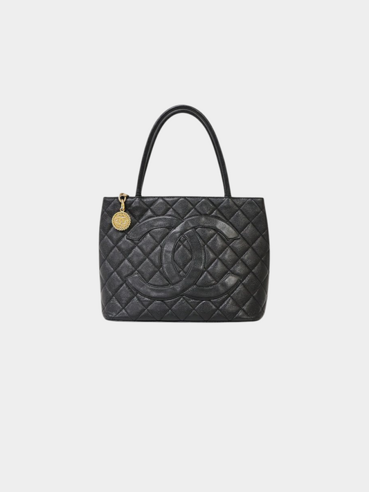 Chanel 2000s Black Caviar Skin Reissue Tote Bag