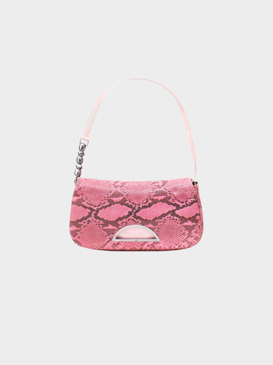 Christian Dior 2000s Pink Python Leather Maris Pearl Shoulder Bag