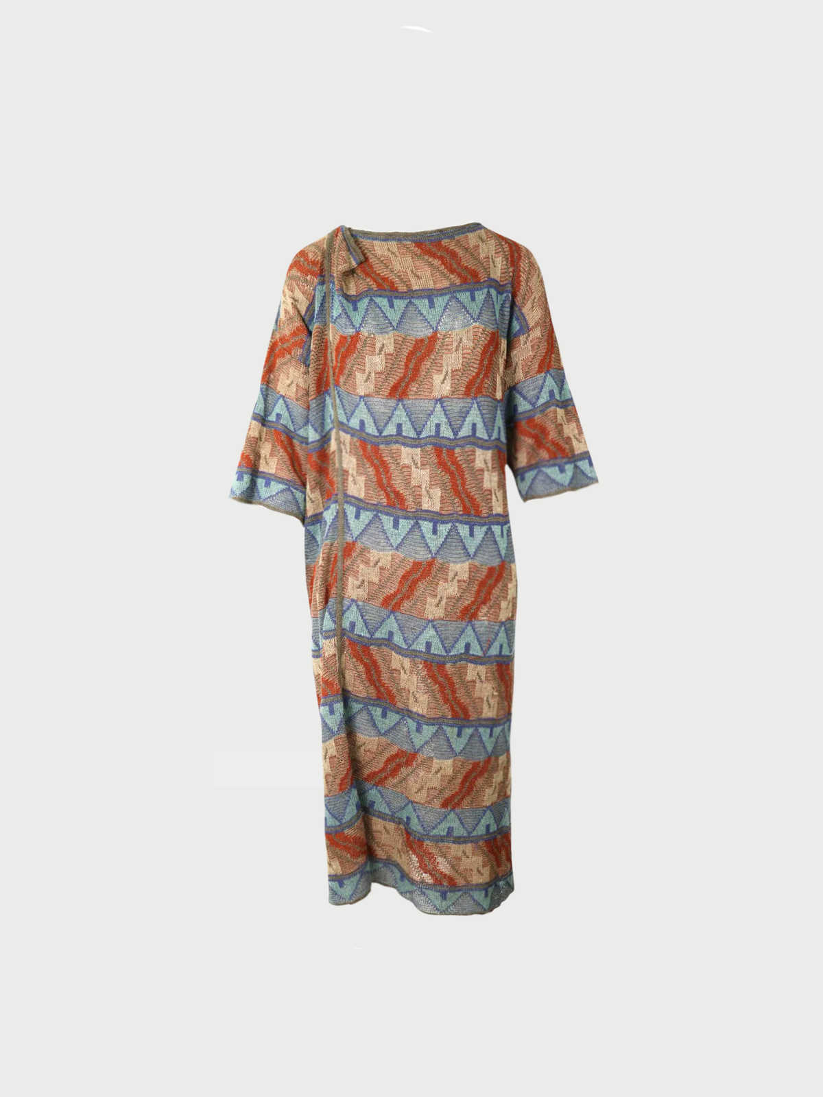 Issey Miyake 1970s Brown Orange Blue Dress