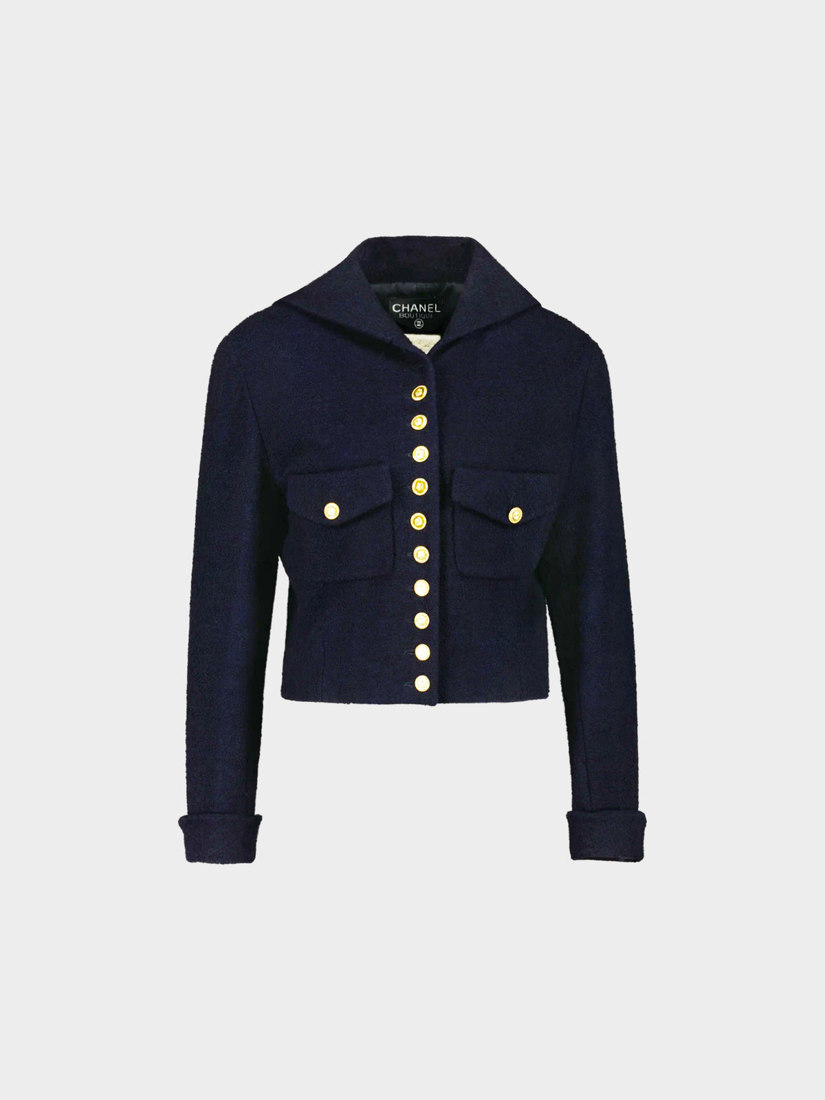 Chanel by Karl Lagerfeld 1990s Navy Blue Tweed Sailor Short Jacket