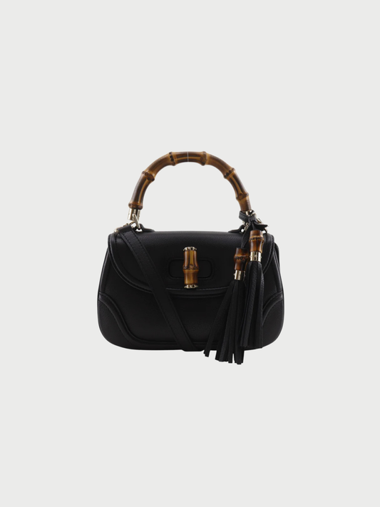 Gucci 2010s Black Calfskin Bamboo 2-Way Handbag