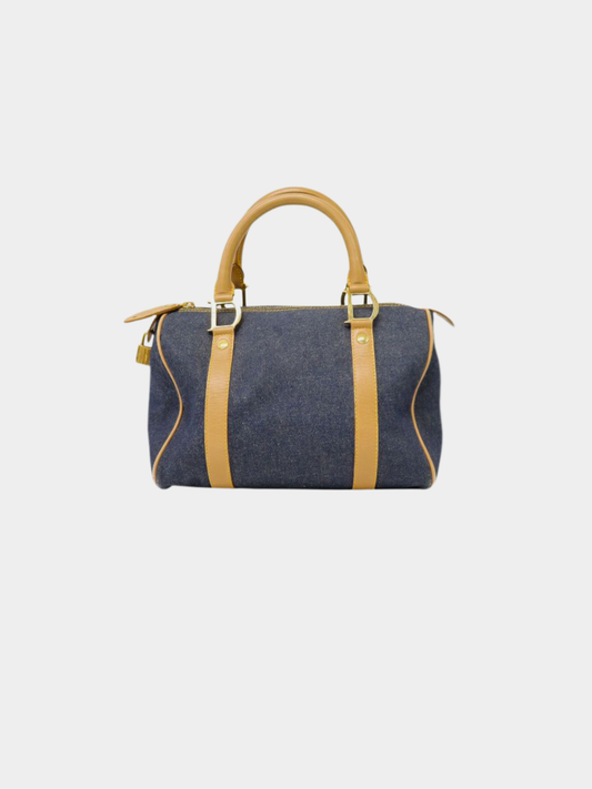 Christian Dior 2000s Navy Beige Denim Mini Boston Bag