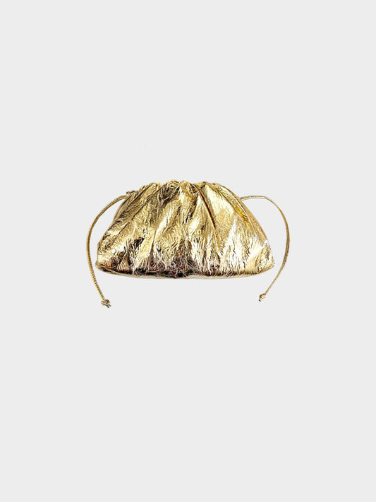Bottega Veneta 2019 Metallic Gold Leather Mini Pouch with Strap