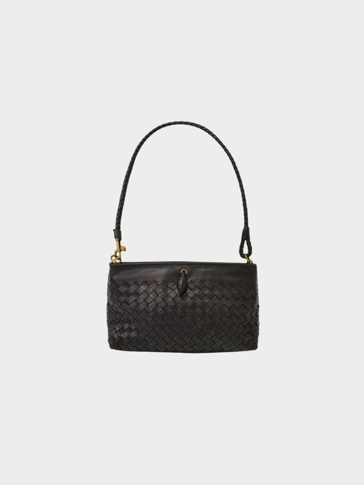 Bottega Veneta 2000s Black Intrecciato Leather One-Shoulder Bag