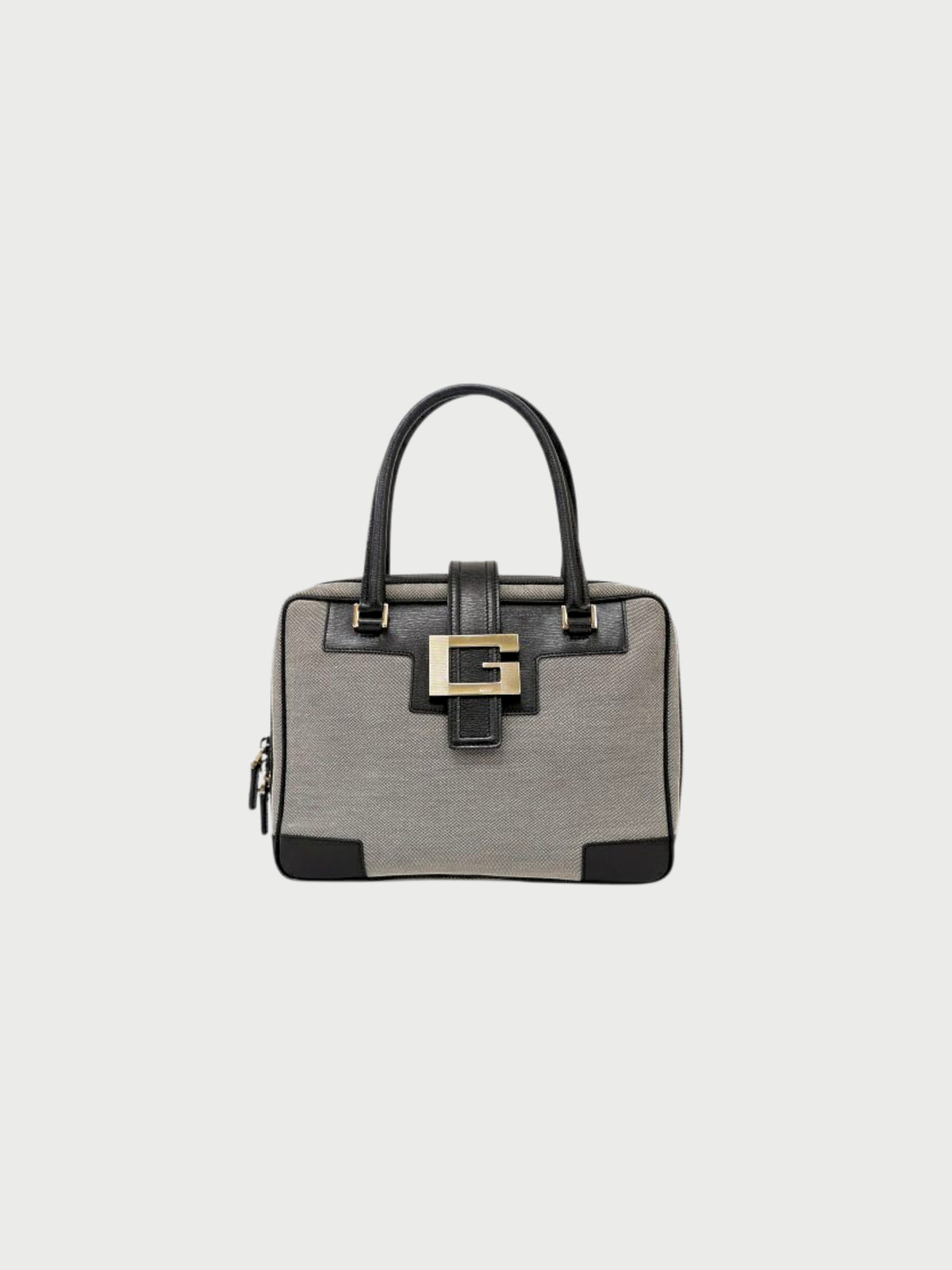 Gucci 2000s Green Black G Hardware Canvas Leather Handbag