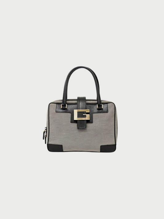Gucci 2000s Green Black G Hardware Canvas Leather Handbag