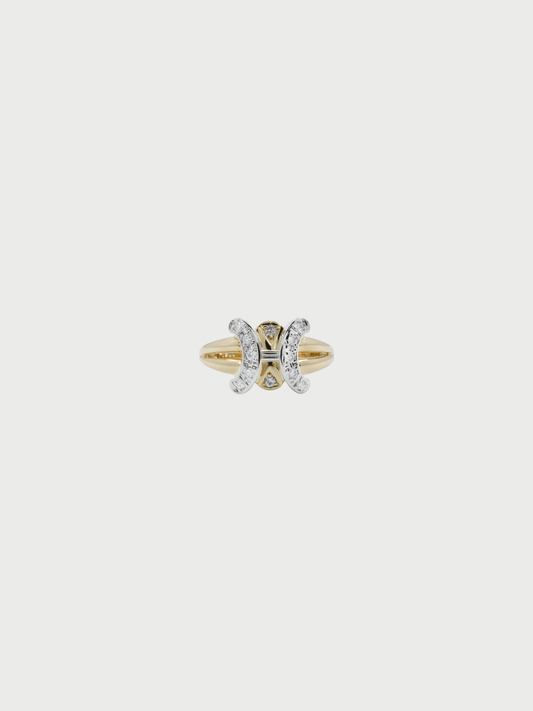 Celine 2000s Gold Platinum Diamond Macadam Ring