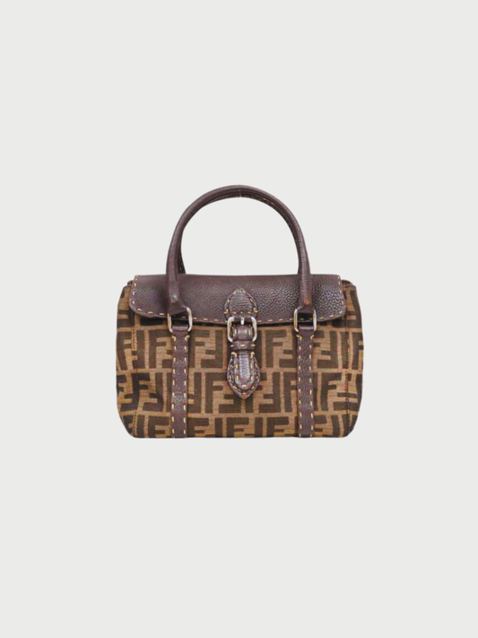 Fendi 2000s Brown Zucca Canvas Leather Handbag