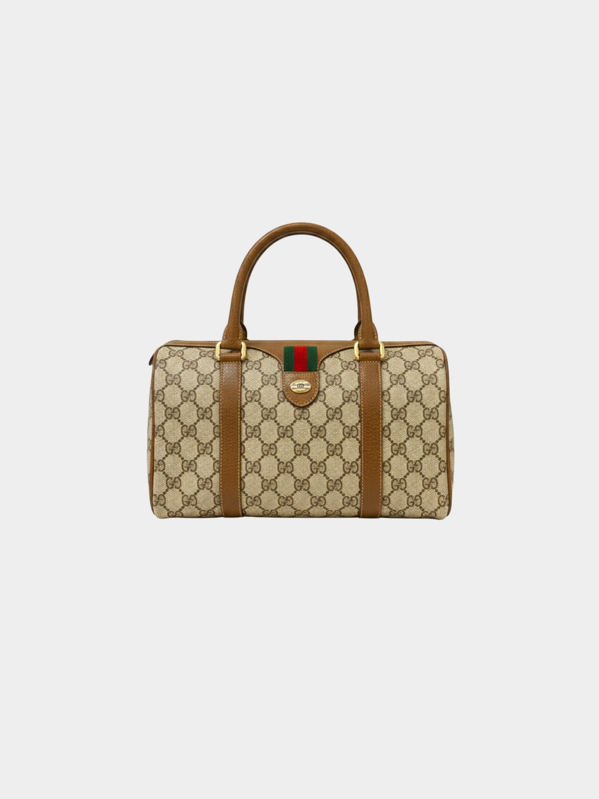 Gucci 1990s Beige and Brown Sherry Line GG Boston Bag