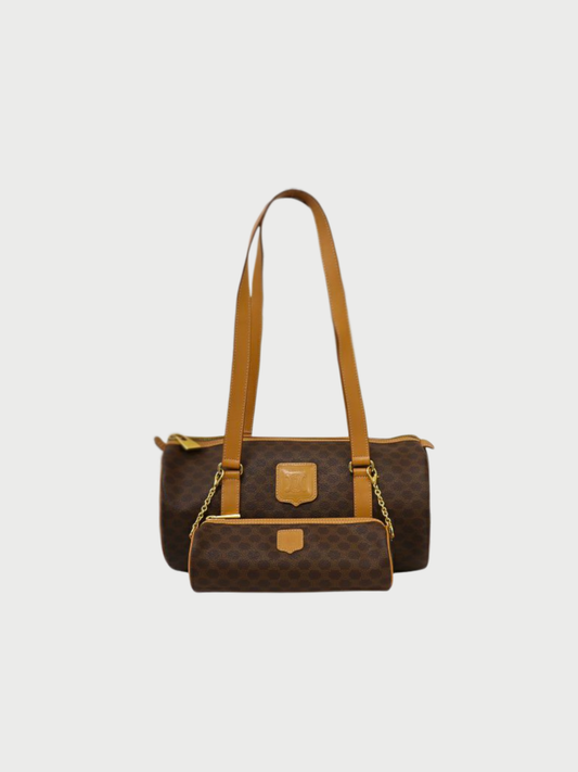 Celine 2000s Brown PVC Leather Macadam Blazon Handbag